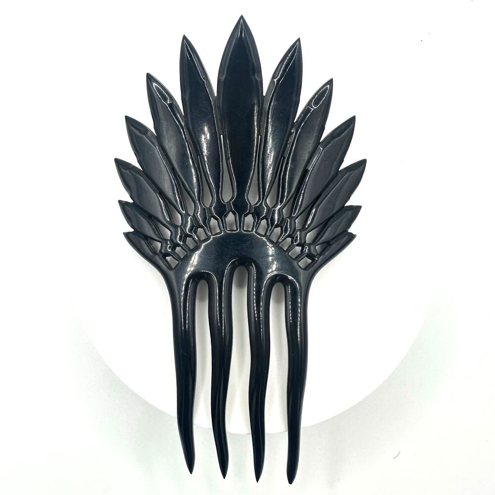 Antique Victorian Edwardian 1800s 1900s black celluloid large hair comb ornament